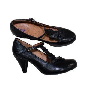 Clarks Indigo Black Leather Mary Jane Heels Size 9 Comfort Dress Shoes